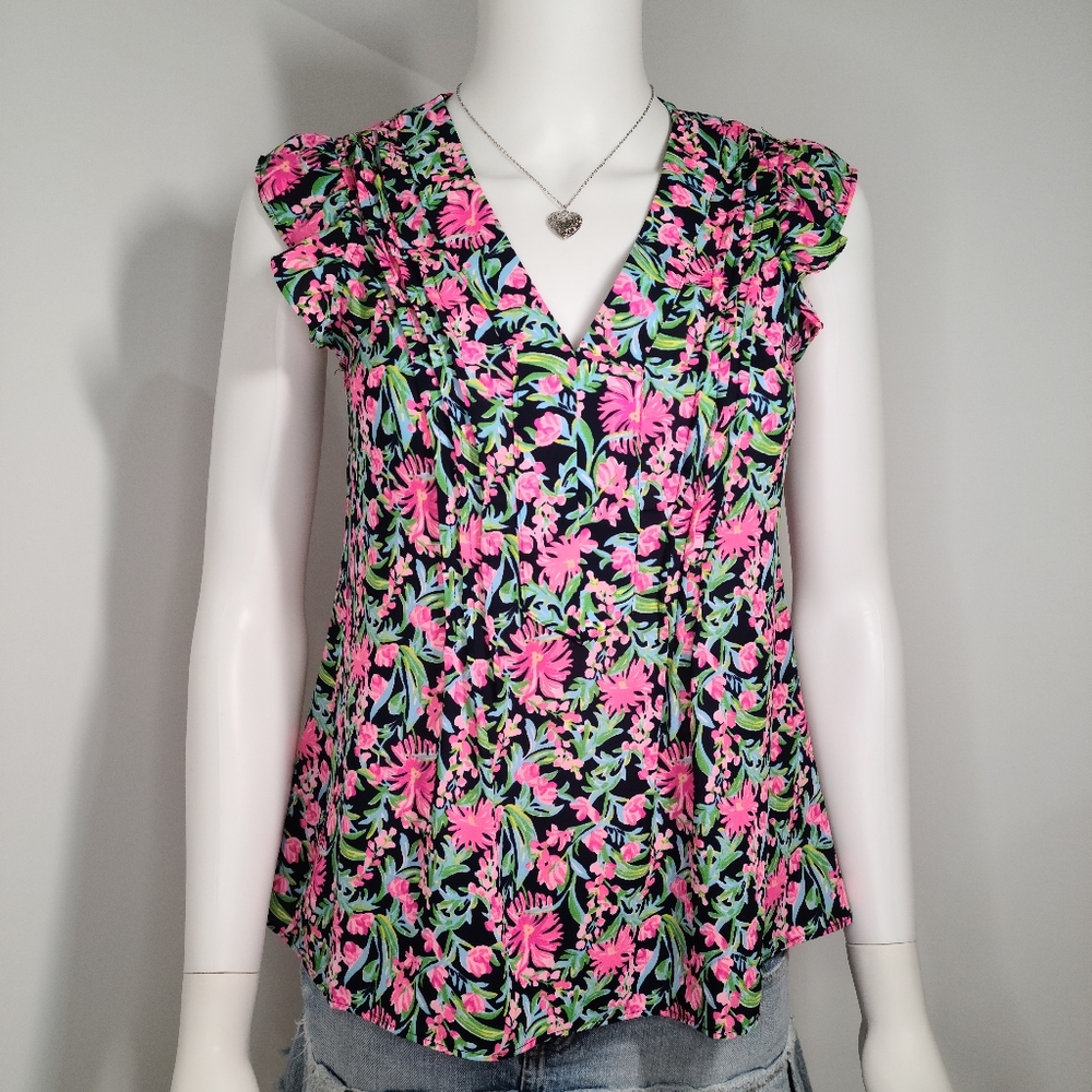 Lilly Pulitzer Floral Print Flutter Sleeve Top